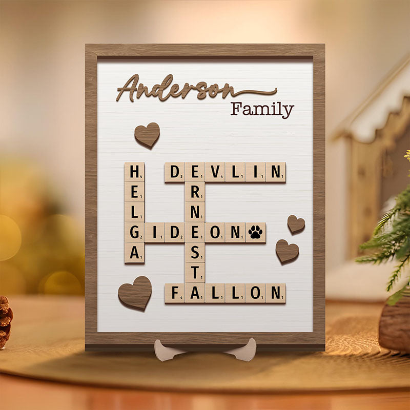 Personalized Scrabble Puzzle Sign, Mother's Day Gift,Grandkids Crossword Scrabble Wooden Sign
