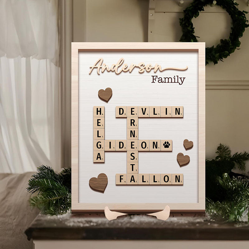 Personalized Scrabble Puzzle Sign, Mother's Day Gift,Grandkids Crossword Scrabble Wooden Sign