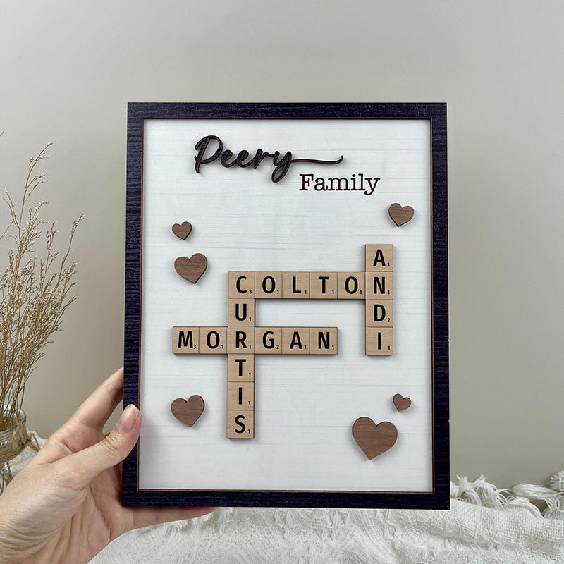 Personalized Scrabble Puzzle Sign, Mother's Day Gift,Grandkids Crossword Scrabble Wooden Sign