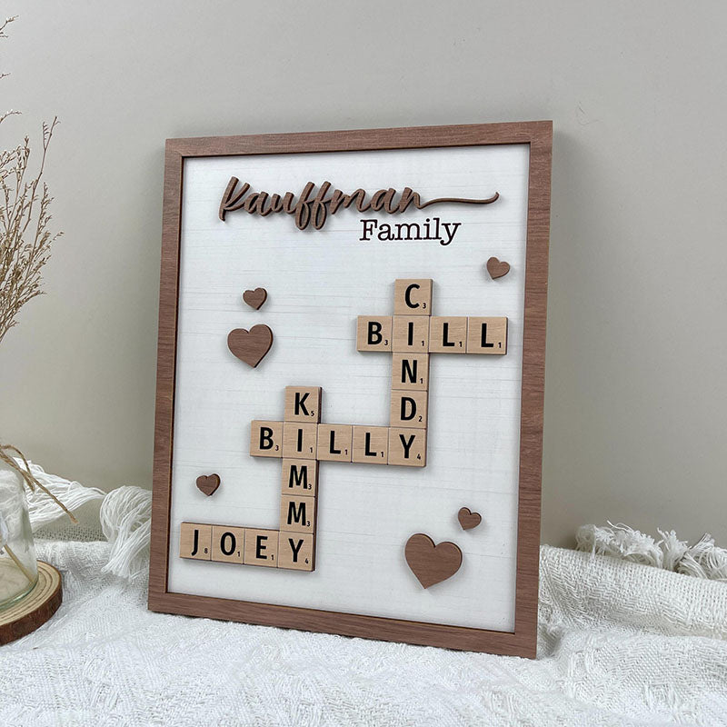 Personalized Scrabble Puzzle Sign, Mother's Day Gift,Grandkids Crossword Scrabble Wooden Sign