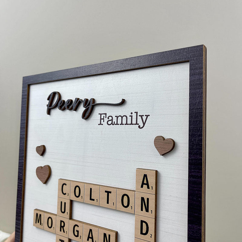 Personalized Scrabble Puzzle Sign, Mother's Day Gift,Grandkids Crossword Scrabble Wooden Sign